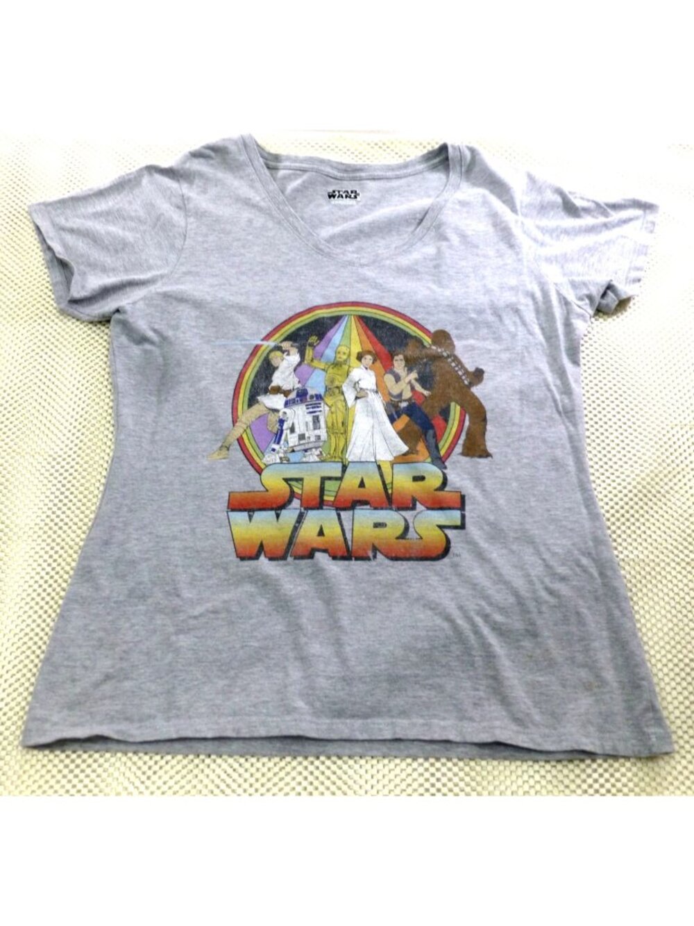 Star Wars Womens‎ Gray T-Shirt With Retro Characters & Logo Graphic - Size M